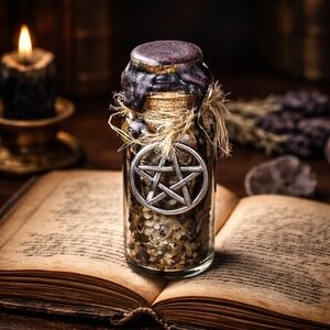 Mystical Protection Herb Jar with Pentagram Charm